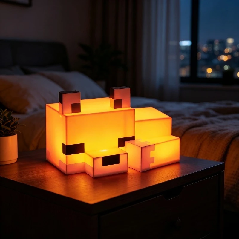 Lighting Decor Minecraft - โคมไฟตั้งโต๊ะรูปสุนัขจิ้งจอกน่ารัก แสงสีส้มนุ่มนวล ยอดนิยมใหม่ล่าสุด เหมาะสำหรับตกแต่งห้องเล่นเกมและห้องนอน ของขวัญสำหรับเกมเมอร์