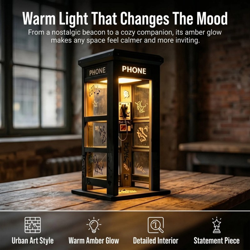 Decor Lighting Sales - โคมไฟตู้โทรศัพท์ทรงสูงสไตล์เรโทรวินเทจขายดี - สำหรับตกแต่งบ้าน, โคมไฟตั้งโต๊ะบรรยากาศแบบตู้โทรศัพท์ขนาดเล็ก สไตล์คลาสสิกสำหรับห้องนอน ดีไซน์โดดเด่น