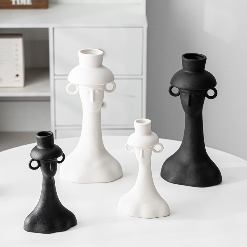 Home Decor Lighting Wholesale - แจกันดอกไม้เซรามิกรูปคนสไตล์หรูหรา ภาชนะใส่ดอกไม้แห้ง ของตกแต่งบ้าน ของประดับโต๊ะ ขายส่ง